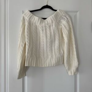 White Cable Knit Off-Shoulder Sweater
